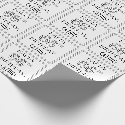 HAPPY 66TH BIRTHDAY; Art Deco Style; aangepaste na Cadeaupapier (Hoek)