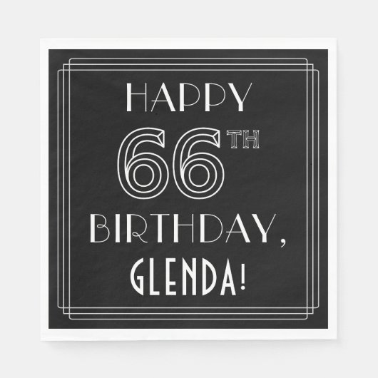 HAPPY 66TH BIRTHDAY; Art Deco Style; aangepaste na Servet (Voorkant)