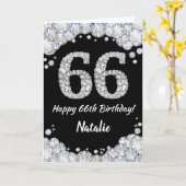 Happy 66th Birthday Black en Silver Glitter Card Kaart (Gele Bloem)