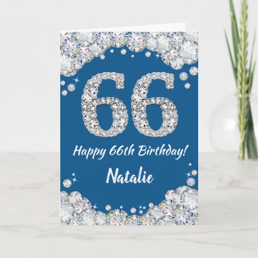 Happy 66th Birthday Blue en Silver Glitter Card Kaart (Voorkant)