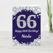 Happy 66th Birthday Navy Blue en Silver Glitter Kaart (Voorkant)