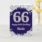 Happy 66th Birthday Navy Blue en Silver Glitter Kaart (Gele Bloem)