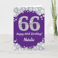 Happy 66th Birthday Paars en Silver Glitter Card