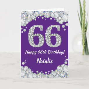 Happy 66th Birthday Paars en Silver Glitter Card Kaart