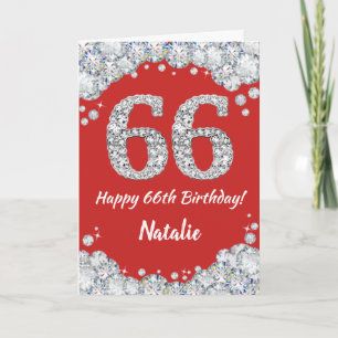 Happy 66th Birthday Red en Silver Glitter Card Kaart