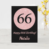 Happy 66th Birthday Zwart en Roos Pink Gold Kaart (Gele Bloem)