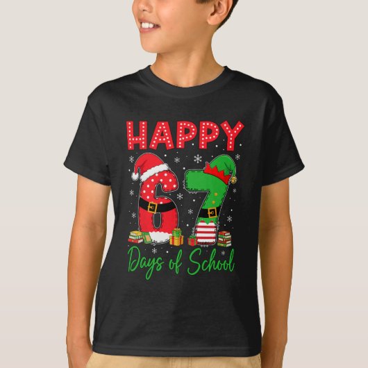 Happy 67 Days Of School Six Seven 67 Christmas San T-shirt (Voorkant)