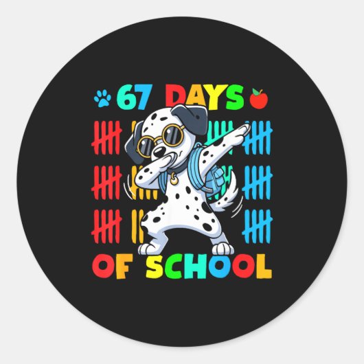 Happy 67 Days School Cute Dog 67 Days Smarter Stud Ronde Sticker (Voorkant)