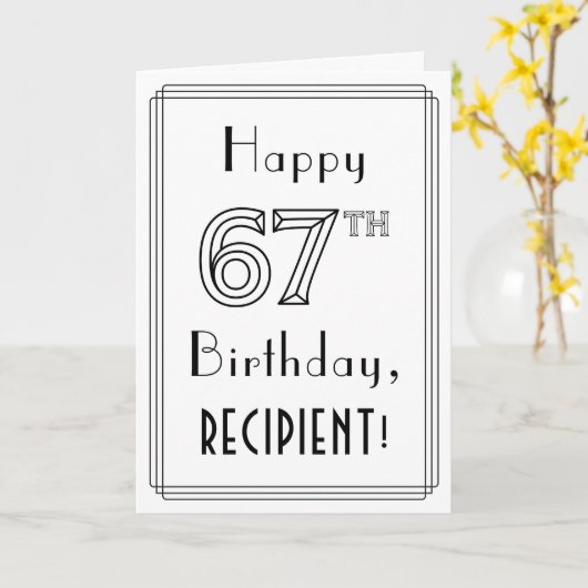 Happy 67th Birthday, Art Deco Style met aangepaste Kaart (Gele Bloem)