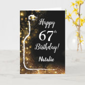 Happy 67th Birthday Black en Gold Glitter Wine Kaart (Gele Bloem)