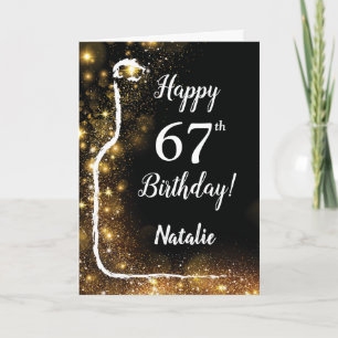 Happy 67th Birthday Black en Gold Glitter Wine Kaart
