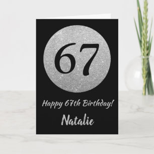 Happy 67th Birthday Black en Silver Glitter Card Kaart