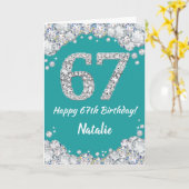 Happy 67th Birthday Blauwgroen en Silver Glitter C Kaart (Gele Bloem)