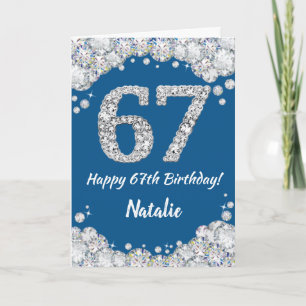 Happy 67th Birthday Blue en Silver Glitter Card Kaart
