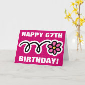 Happy 67th Birthday-kaart met roze maaltijd Kaart (Gele Bloem)