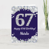 Happy 67th Birthday Navy Blue en Silver Glitter Kaart (Voorkant)