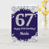 Happy 67th Birthday Navy Blue en Silver Glitter Kaart (Gele Bloem)