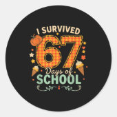 Happy 67th Day Of School Funny Teacher Thanksgivin Ronde Sticker (Voorkant)