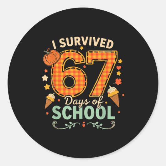 Happy 67th Day Of School Funny Teacher Thanksgivin Ronde Sticker (Voorkant)