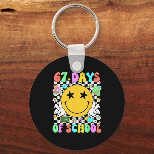 Happy 67th Day Of School Vibes Smile Face 67 Days Sleutelhanger (Voorkant)