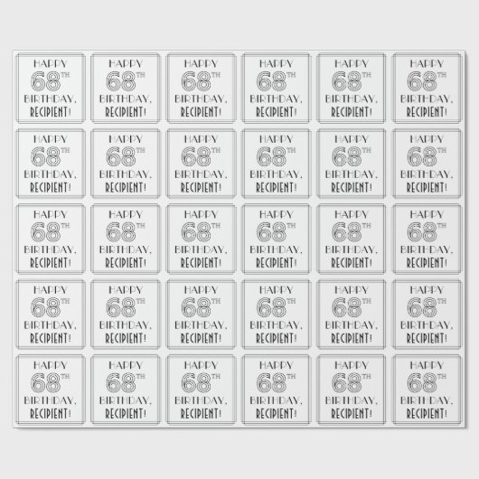 HAPPY 68th BIRTHDAY; Art Deco Style; aangepaste na Cadeaupapier (Vlak)