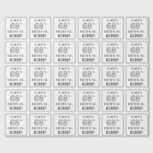 HAPPY 68th BIRTHDAY; Art Deco Style; aangepaste na Cadeaupapier (Zoom)
