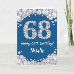 Happy 68th Birthday Blue en Silver Glitter Card Kaart