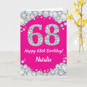 Happy 68th Birthday Hot Pink en Silver Glitter Kaart (Gele Bloem)