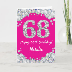 Happy 68th Birthday Hot Pink en Silver Glitter Kaart