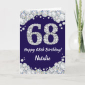 Happy 68th Birthday Navy Blue en Silver Glitter Kaart (Voorkant)