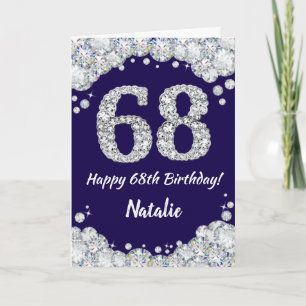 Happy 68th Birthday Navy Blue en Silver Glitter Kaart