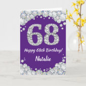 Happy 68th Birthday Paars en Silver Glitter Card Kaart (Gele Bloem)