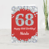 Happy 68th Birthday Red en Silver Glitter Card Kaart (Voorkant)