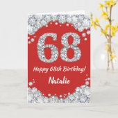 Happy 68th Birthday Red en Silver Glitter Card Kaart (Gele Bloem)