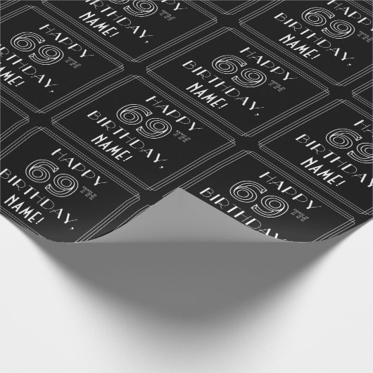 HAPPY 69TH BIRTHDAY; Art Deco Style met aangepaste Cadeaupapier (Hoek)