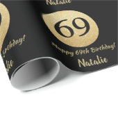 Happy 69th Birthday Black en Gold Glitter Cadeaupapier (Rol Hoek)