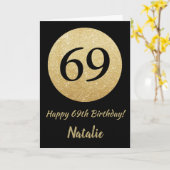 Happy 69th Birthday Black en Gold Glitter Kaart (Gele Bloem)