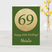 Happy 69th Birthday Green en Gold Glitter Kaart (Gele Bloem)