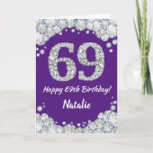 Happy 69th Birthday Paars en Silver Glitter Card Kaart (Voorkant)