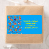 Happy 6th Birthday Adresetiketten, blauw en geel Etiket (Insitu)
