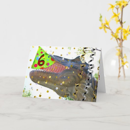 Happy 6th Birthday/Dinosaur Kaart (Gele Bloem)