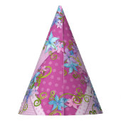 Happy 6th Birthday Floral Pink Paarse Polka Dots Feesthoedjes (Achterkant)
