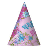Happy 6th Birthday Floral Pink Paarse Polka Dots Feesthoedjes (Links)