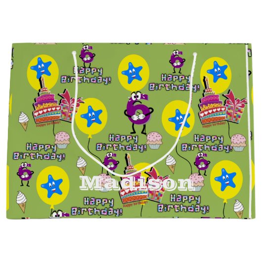 Happy 6th Birthday Gift Bag #6 Groot Cadeauzakje (Voorkant)