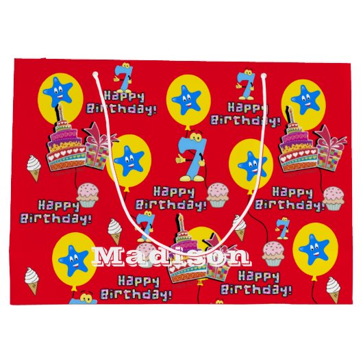 Happy 6th Birthday Gift Bag #6 Red Groot Cadeauzakje (Achterkant)