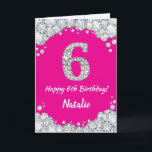 Happy 6th Birthday Hot Pink en Silver Glitter Kaart<br><div class="desc">Happy 6th Birthday Hot Pink en Silver Glitter Card met persoonlijke naam. Voor verdere aanpassing, te klikken gelieve de knoop "van de Aanpassing het"en ons ontwerphulpmiddel te gebruiken om deze sjabloon te wijzigen.</div>