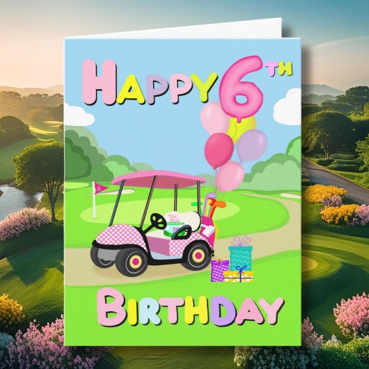 Happy 6th Birthday Polka Dot Pink Girly Golf Kaart