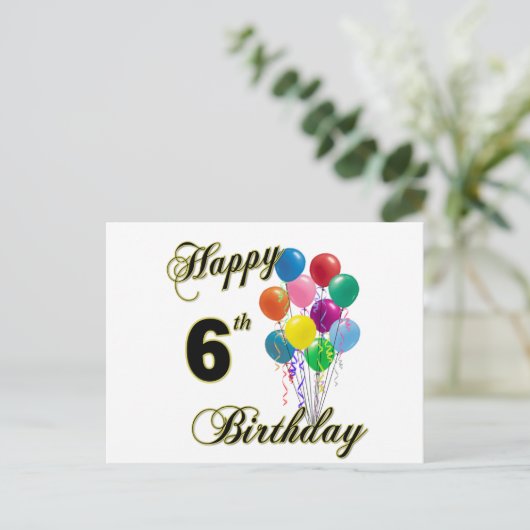 Happy 6th Birthday Post Kaarten en verjaardagskaar (Staand voorkant)