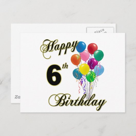 Happy 6th Birthday Post Kaarten en verjaardagskaar (Voorkant / Achterkant)