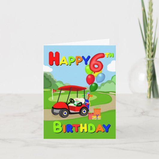 Happy 6th Birthday Red Boys Golf Kaart (Voorkant)